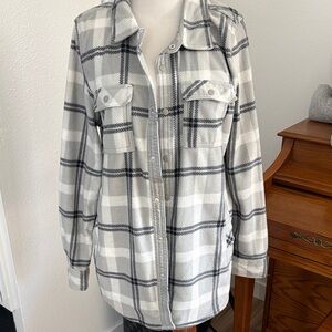 Plaid Utility Jacket in Gray and White